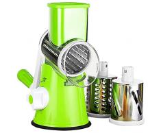 Grattugia Manuale Formaggio Rotante Multiuso in plastica con 3 ricambi Tamburi Diversi di Lama intercambiabili