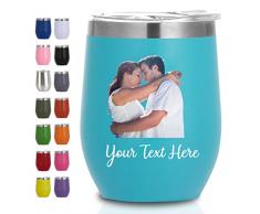 Bicchiere da vino personalizzato Bicchiere da vino con foto personalizzata con coperchio Bicchieri da vino personalizzati con logo Nome Regali personalizzati per la festa della mamma Mamma Donna