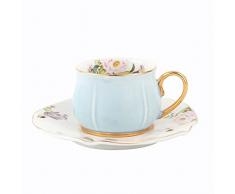fanquare Tazza da Tè e Piattino Blu, Set di Tazze da Caffè e Tè In Porcellana, Tazza da Caffè con Fiori per La Colazione e il Tè Pomeridiano