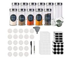 Miorkly Barattoli Spezie Forma Rotonda, 12PCS×100ml Contenitori Spezie Barattoli Porta Spezie con Copertura in Acciaio Inossidabile Vasetti Spezie con Imbuto, Etichette, Penna, Barattoli Vetro Spezie