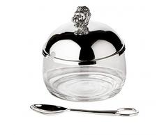 Vasetto di marmellata a Forma di Leone di EDZARD con Cucchiaio, Placcato in Argento, Altezza 12 cm, Diametro 9 cm