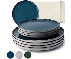 KIVY Set di stoviglie in gres porcellanato per 4 persone [4 x 27 cm + 4 x 22 cm), set di piatti in gres porcellanato, piatti blu, set di piatti, servizio da tavola in gres