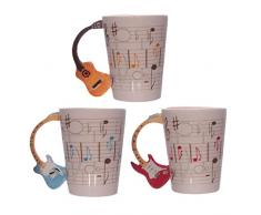 Tazza con manico a forma di chitarra acustica e motivo con pentagramma