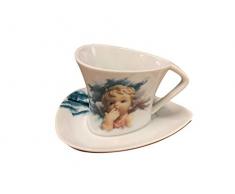 Servizio da tè 6 Tazze e 6 piattini in Porcellana con Stampa Angelo Nàvel, confezionato con Elegante Scatola da Regalo