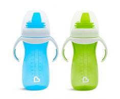 Munchkin Tazza di Transizione, Tazze con Beccuccio, Manici e Tappo in Silicone per Neonati a Partire da 4 Mesi, senza BPA, Lavabili in Lavastoviglie - 296 ml, Confezione da 2 Tazze, Verde/Blu
