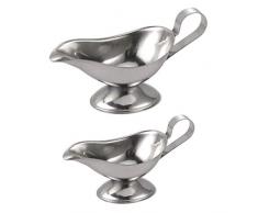 Cabilock 2 Pz Salsiera con Mestolo Saucier Salsiera in Acciaio Inox Gravey Pourer Piatto Condimento per Insalata Server per Sugo di Riscaldamento Salse Condimenti per Insalata