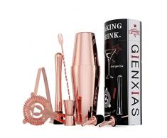 Set shaker per cocktail Boston, 9 pezzi, set shaker per cocktail con colino, beccuccio, bastoncino da cocktail, pestello, cucchiaio per miscelazione, kit per barista, accessori da bar (Oro rosa)