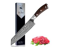 LA TIMS Coltello da chef Damasco 8 pollici ， Coltelli da cucina professionali realizzati in acciaio inossidabile giapponese VG-10 con motivo unico Lama ultra affilata e impugnatura ergonomica