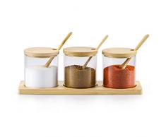 Skelang Barattolo per spezie, barattolo per sale, barattoli per condimenti in vetro con coperchio e cucchiaio, per conservare il cibo in cucina, tè, caffè, zucchero, sale, Set da 3
