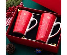 qingci Tazza di Ceramica Creativa per Studenti Tazza per Uso Domestico con Cucchiaio Coperchio 401-500ml Tazza di Renna Natalizia