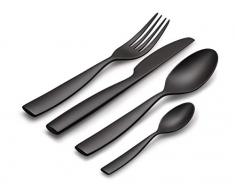 Alessi Dressed en Plein Air MW74S16 B, Set di Posate di Design da 16 Pezzi con Decorazioni, Melammina, Nero