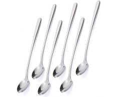 FOXAS 6 Cucchiaini Lunga Cucchiaio del Gelato Sundae Cucchiaio in Acciaio Inossidabile 304 Set di 6 cucchiai 18/8 per Dessert Lattes Gelato Sundaes Succo di Frutta Fresca