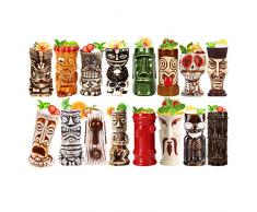 Tiki - Set di 18 Bicchieri da Cocktail Tiki Mugs, in Ceramica, per Feste hawaiane, Professionali, Esotiche