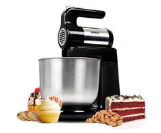 Duronic SM3 Mixer con ciotola 4 L 300 W - Robot da cucina 2 in 1 – Frusta 5 velocità funzione turbo – Impastatrice elettrica con 2 fruste / 2 ganci / 1 frusta da cucina