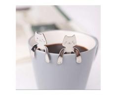 4 Pz Cucchiaino da Caffè mini Cat Kitty Tazza di tè, Cucchiaino da Zucchero Condimento Dessert Antipasto Bistro, da Appendere, Cucchiaio da Cucina Gadget (Argento)