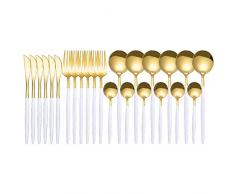 Set di posate a specchio in oro 24 pezzi, set di posate in acciaio inossidabile, posate dorate lavabili in lavastoviglie, forchetta, cucchiaio da caffè, coltello da formaggio