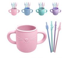 Brunoko Tazza per bambini cannucce riutilizzabili per bambini 2 in 1 - bicchiere neonato + cannucce unicorno riutilizzabili - Sicuro in lavastoviglie/microonde – Progettato in Spagna
