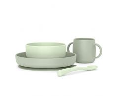 Suavinex, Stoviglie per Bambini in Silicone, con Ventosa Resistente. Include: Ciotola da 350 ml + Piatto da 400 ml + Tazza da 240 ml + Cucchiaio, 4 Mesi. Colour Essence, Verde