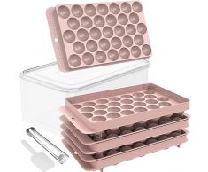 Stampo Ghiaccio, 3 Pezzi Vassoio del Ghiaccio con Coperchio, 99pcs Stampi Cubetti Ghiaccio Rotondi, con Contenitore per Ghiaccio, Pinze e Paletta