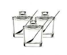 BYCZSYHCJ Zuccheriera 3pcs Ciotola di Zucchero di Vetro Trasparente Set con Coperchio Che Serve Cucchiaio di Pepe di stoccaggio Vaso condimento for la Cucina Domestica Formaggiera