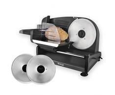 Venga! VG AS 3005 BK - Affettatrice elettrica universale in acciaio INOX, 2 lame intercambiabili, regolazione dello spessore di taglio fino a 15 mm, 200 W, colore: nero