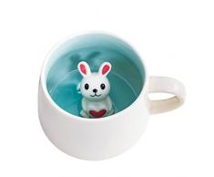 Tazza Coniglio, Tazza Animal 3D in Ceramica, 350ml Tazza da caffè Tazza Bambini con Figurine Animati per Natale, Compleanno, Tazza Regalo per Amici, Familiari o Bambini(Coniglio)