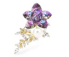 HONGYIFEI2021 Spilla da donna accessori alla moda da donna elegante cristallo fiore spilla Designer blu viola fiore a forma di brocca (colore del metallo: viola)