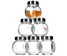 Contenitore di spezie kadax realizzato in vetro, set 6er, bicchieri di spezie con coperchio denso, contenitore di vetro per spezie, (trasparente, 210 ml)