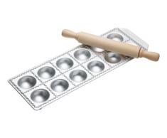 KitchenCraft Imperia Stampo per Ravioli con Dodici Fori e Mattarello, Legno / Acciaio Inossidabile, 33.7 x 1.9 x 11.4 cm, Argento / Marrone