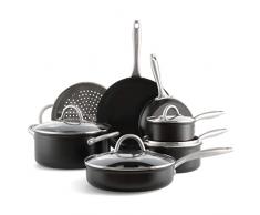 GreenPan Lima Midnight Set di pentole e padelle in ceramica antiaderente anodizzata dura da 11 pezzi, Include padelle, casseruole, pentole, senza PFAS, Adatto a forno, lavastoviglie e induzione, nero