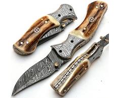 BELLO 8852 Coltello pieghevole Personalizzato a mano Coltello in acciaio damascato garantisce qualità Damasco Coltello con fodero in pelle di alta qualità