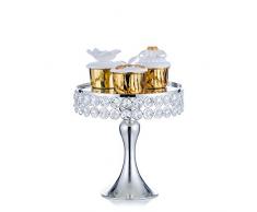Nuptio Alzata Torta Nuziale Argento: Piatto a Specchio Metallo Alto Perline Cristallo, Piedistallo Espositori Torte di Compleanno Piedistallo Torte del tè Pomeridiano Baby Shower Party, 20cm