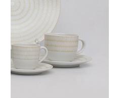 Avet Spain Set di tazze da tè con piatto, Gres, Bianco, 8.8 x 8.8 x 7.52 cm, 6 pezzi
