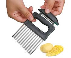Taglia Patate Ondulato,Taglia Verdura,Coltello per Fette di Patate,Tagliapatate Ondulato in Acciaio Inossidabile,Affettatrice Ondulata Coltello Utensile da Taglio Increspato,per verdure come patate