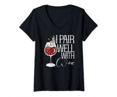 Donna Bicchiere di degustazione di vino per le donne Carino conoscitore di vino Maglietta con Collo a V