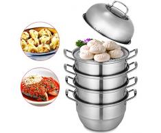 OldFe Vaporiera 28cm in Acciaio Inox 304 Pentola a Vapore 5 Piani Con Coperchio Set di Pentola Vapore per Pesce Baozi Verdure Carne