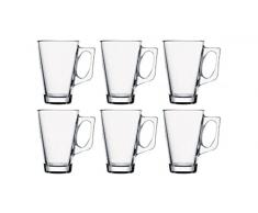 Pasabahce 55201 - Bicchieri da tè con manico Vela per tè, latte macchiato, caffè irlandese, punch, vin brulé, cioccolata calda, set da 6