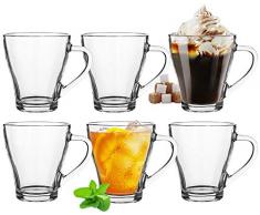 Platinux - Set di 6 bicchieri da cappuccino con manico, in vetro, 420 ml, per latte macchiato