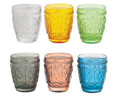 Villa d’Este Home Tivoli Imperial Set 6 Bicchieri dAcqua, Vetro, Colori Assortiti