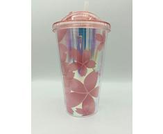ML Bicchiere da parete con cannuccia in silicone con glitter (senza BPA) 450 ml (rosa)