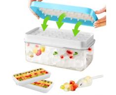 AHOUGER Stampo Ghiaccio Silicone, 64 Cubetti di Ghiaccio Facili da Rilasciare, 2 Stampi con Coperchio per Salvaspazio, BPA Free, Perfetto per DIY Alimenti per Bambini, Succo, Bevande Ghiacciate
