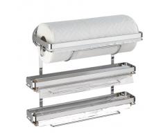 WENKO Magic-Loc portarotolo da cucina Trio - per 3 diversi rotoli, fissaggio senza trapano, Metallo cromato, 33 x 32 x 16 cm, Argento lucido