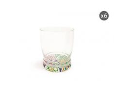 Excelsa Maioliche Set 6 Bicchieri Acqua con Fondo Decorato, 340 ml, Vetro, Multicolore