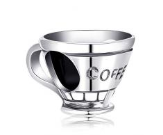 Charm a forma di tazza da caffè, in argento Sterling 925, adatto per la maggior parte dei bracciali con charms