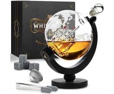 Whisiskey - Decanter per Whisky - Mappamondo - 900ML - Regalo Uomo - Caraffa Whiskey - Regali Compleanno - Set include 4 Cubetti di Ghiaccio Riutilizzaibili, Pinze e Beccuccio