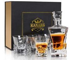 KANARS 5 Pezzi Bottiglie e Bicchieri da Whisky, Decanter da Whiskey Cristallo, 800 ml Bottiglia con 4x 300 ml Bicchiere per Cognac, Scotch, Bourbon, Martini, Bellissimo Regalo
