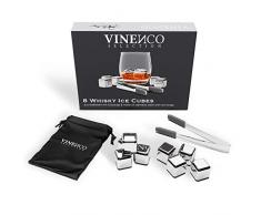 Cubetti di Ghiaccio Riutilizzabili, Set Pietre Acciaio & Basalto da Whisky Refrigeranti + Pinza + Bustina | Aperitivo Accessori Bar: Cocktail Whiskey Ice Cube Stone Kit, Idea Regalo Donna Uomo Festa