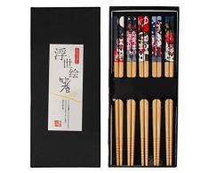 5 Paia Bacchette Legno, Bacchette Sushi Legno Riutilizzabili Bacchetta Sushi per Tagliatelle Ramen