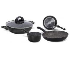 Aeternum Essential Set Batteria di Padelle e Pentole 5 pezzi, Adatto allinduzione, Alluminio, Black