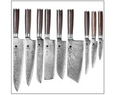 Coltello 1-9PC.Coltello da cucina Set Professional Damasco Steel Chef Pane Pane Proning Santoku Sharp Cook Coltello da cucina Coltello da cucina cuoco (Color : Red)